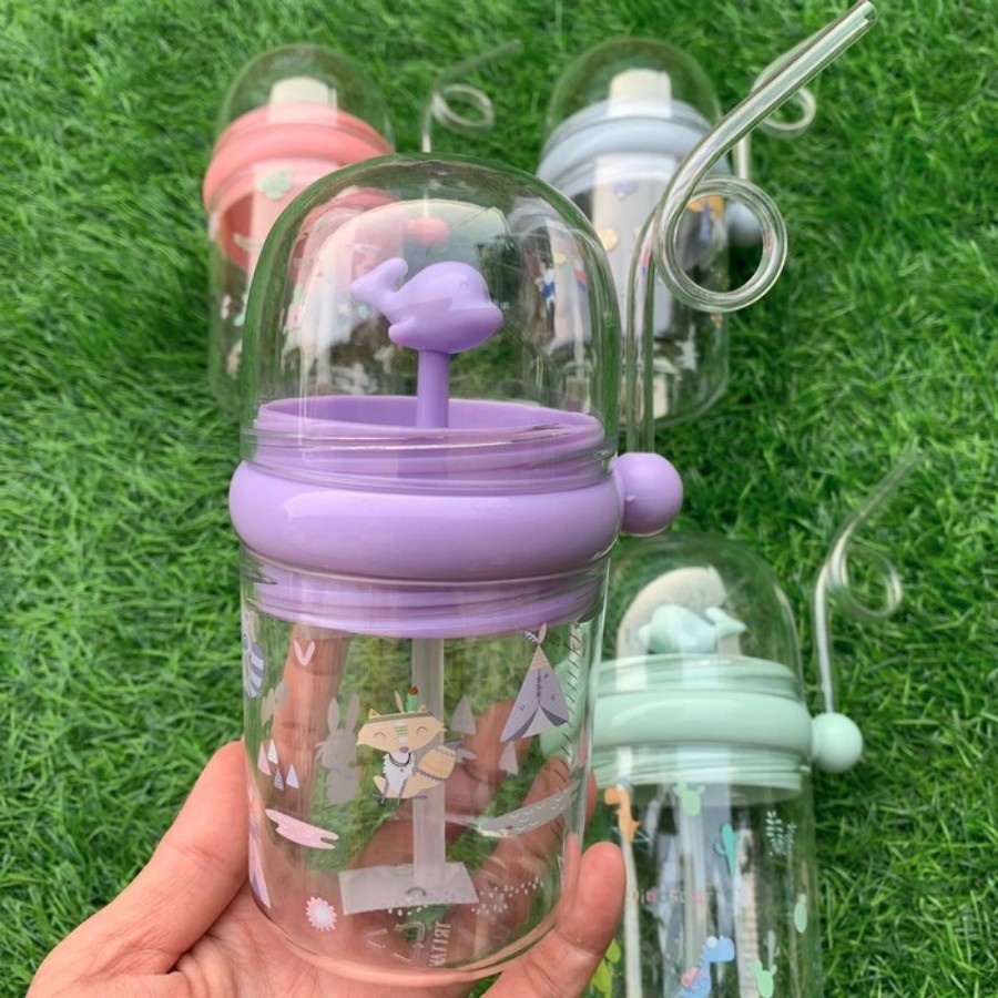 BOTOL MINUM ANAK LUMBA MANCUR 260ML LUCU DAN UNIK [SWEETSPACE]-UNGU