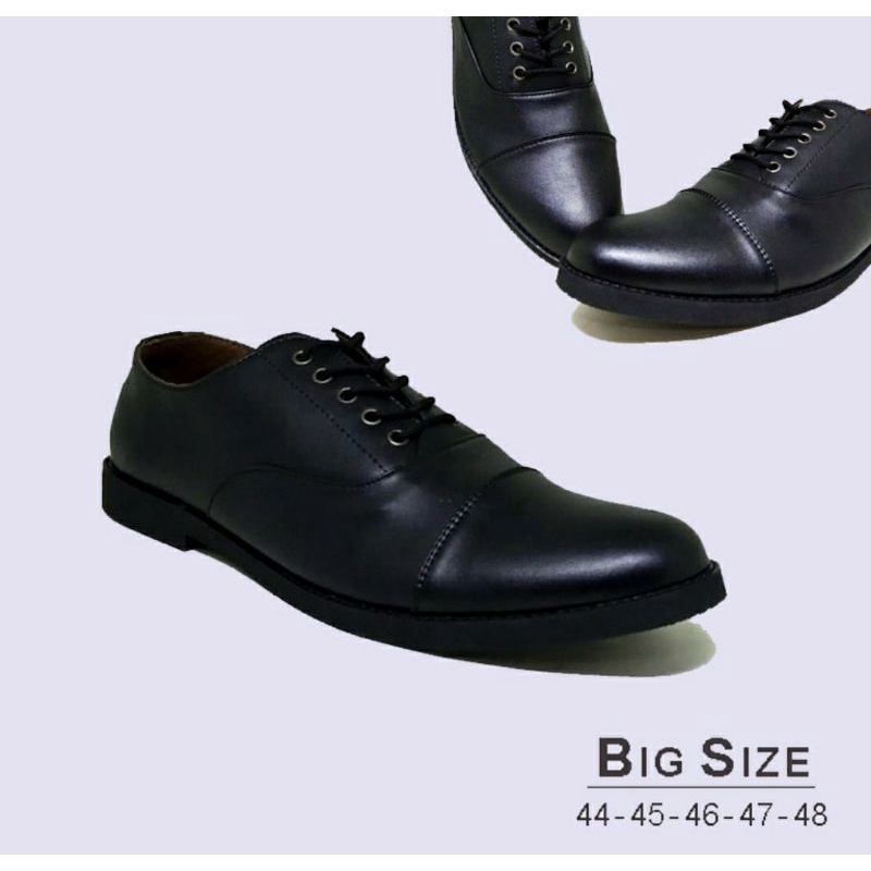 Real Pic/ Pantofel Sepatu Kerja Pria Ukuran jumbo besar 44-48 Model Tali Kulit Hitam - Sepatu Kantor Big Size, 44