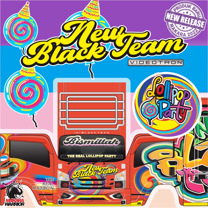 Pola sticker miniatur truk mboys / truk oleng Black Team Videotron