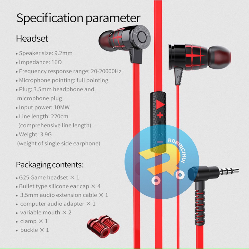 Headset gaming plextone G25 stereo noise canceling - earphone gaming - handsfree gaming - earbuds