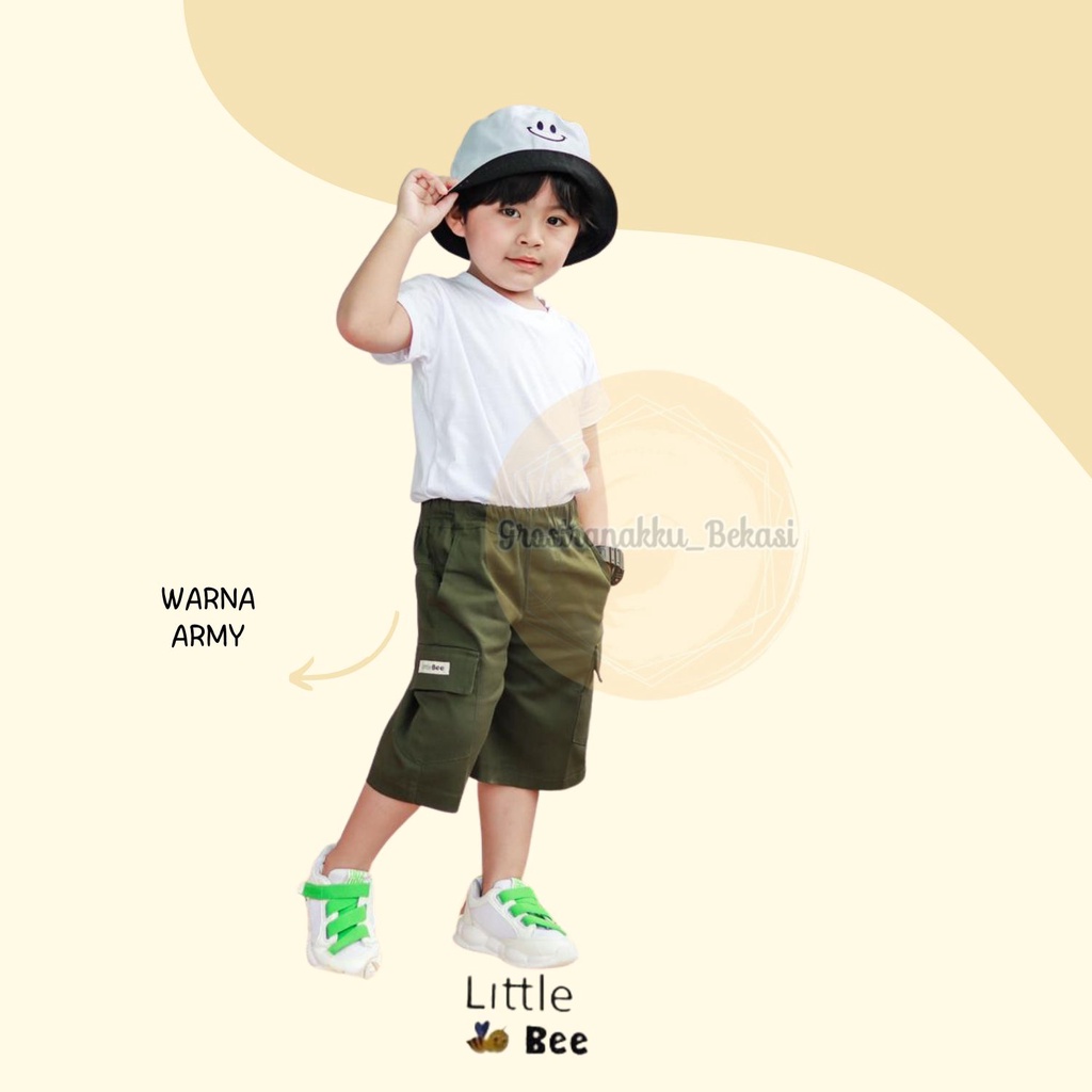 Celana Anak Cargo Pendek Littlebee Hijau Army Size 1-5Tahun