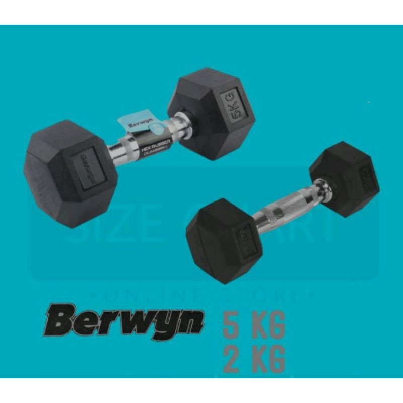 BERWYN DUMBBELL 2 &amp; 5KG HITAM/ACE BARBEL KARET HEXAGONAL 2&amp;5 KG/ACE HEX RUBBER  DUMBBELL 5KG BLACK