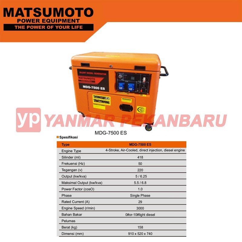 Genset / Generator Set Silent Diesel MDG 7500 ES 5000 Watt MATSUMOTO
