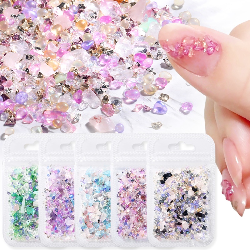 Perhiasan Manik-Manik Batu Berlian Imitasi Glitter 3D Ukuran Campur Untuk Dekorasi Nail Art