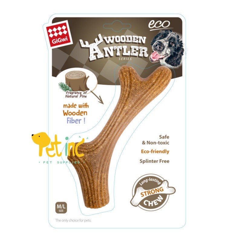 Gigwii natural dog long lasting chew wooden antler XS, SM, ML