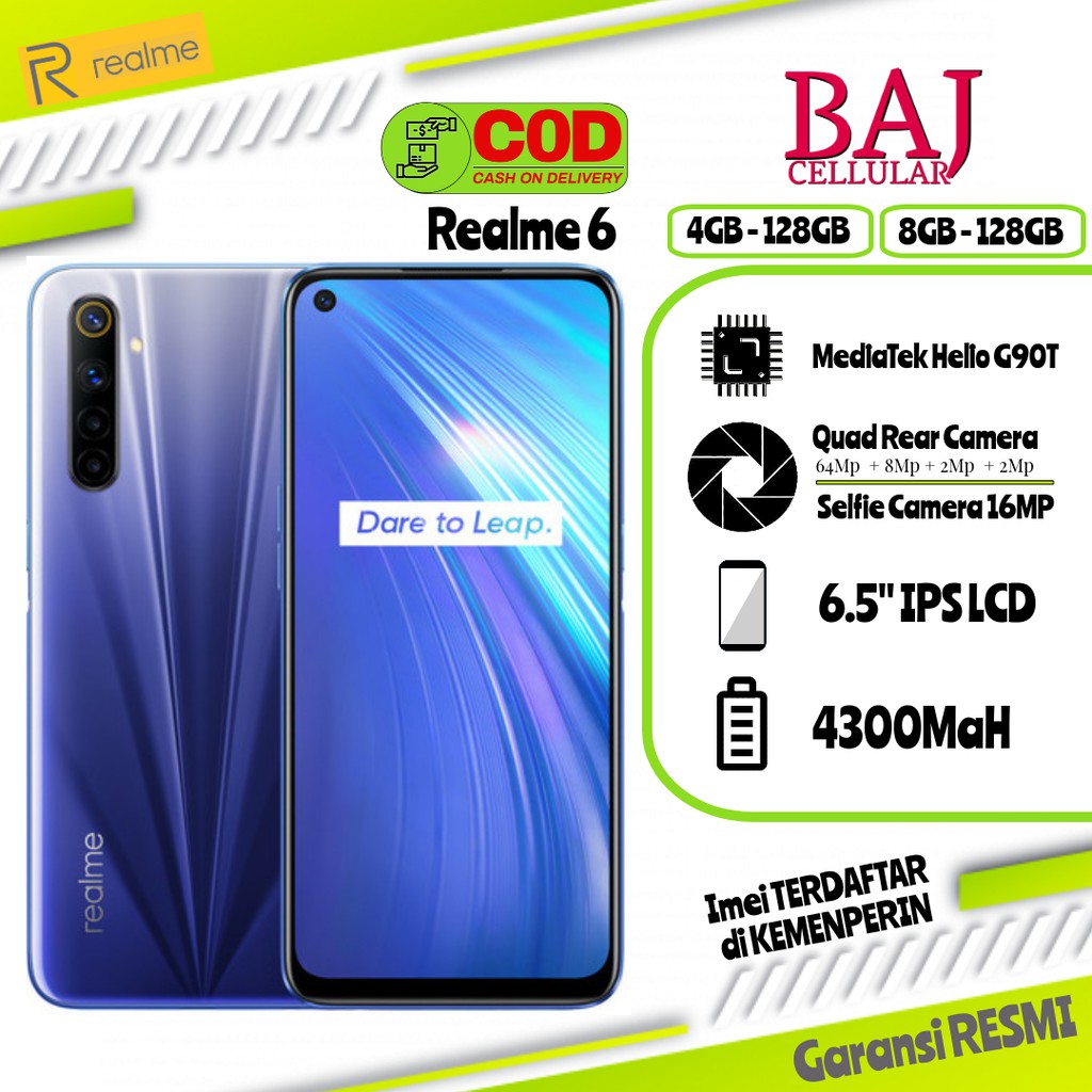 Realme 6 Ram 4/128GB-8/128GB [ Garansi Resmi 100%] Garansi Resmi 1 Tahun