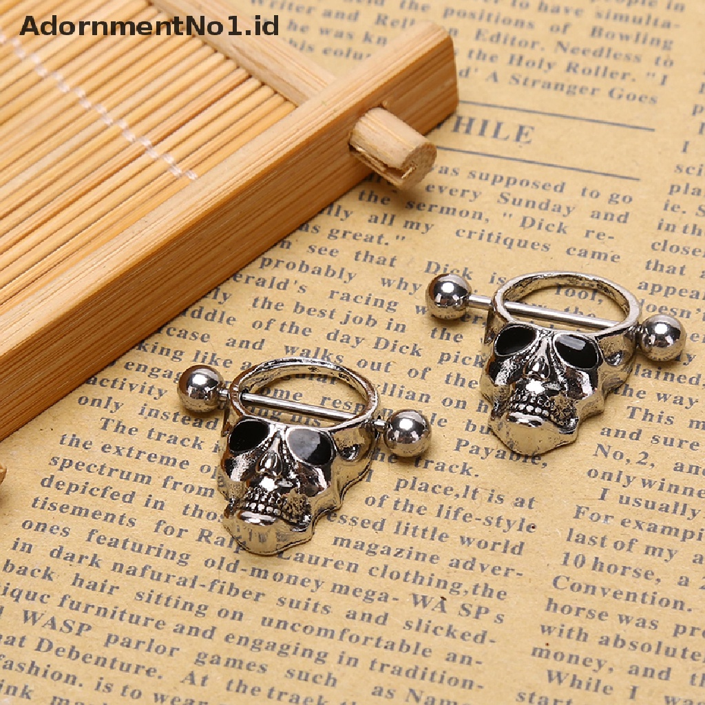 (AdornmentNo1) Anting Tindik Puting Bentuk Tengkorak Bahan Stainless Steel Untuk Wanita