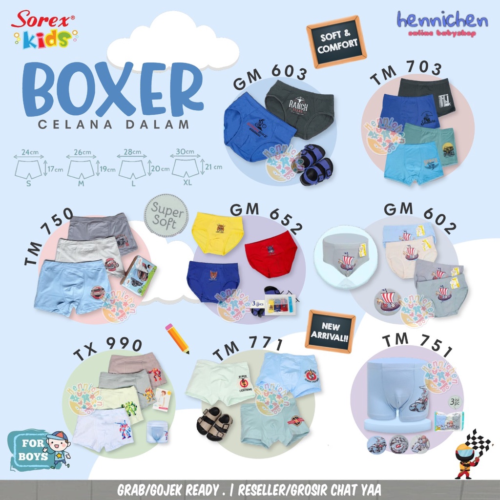 SOREX KIDS BOY SK TM 904 TM 908 TX 957 - CD CELANA DALAM BOXER ANAK COWOK LAKI LAKI