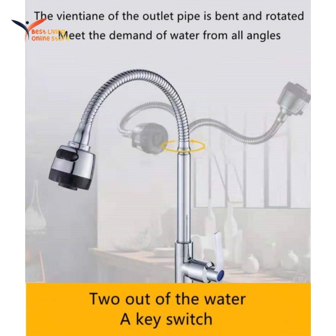 Kran Cuci Piring Angsa Fleksibel Kran Wastafel Keran Dapur Leher Angsa Flexibel 1/2 inch 2 Mode