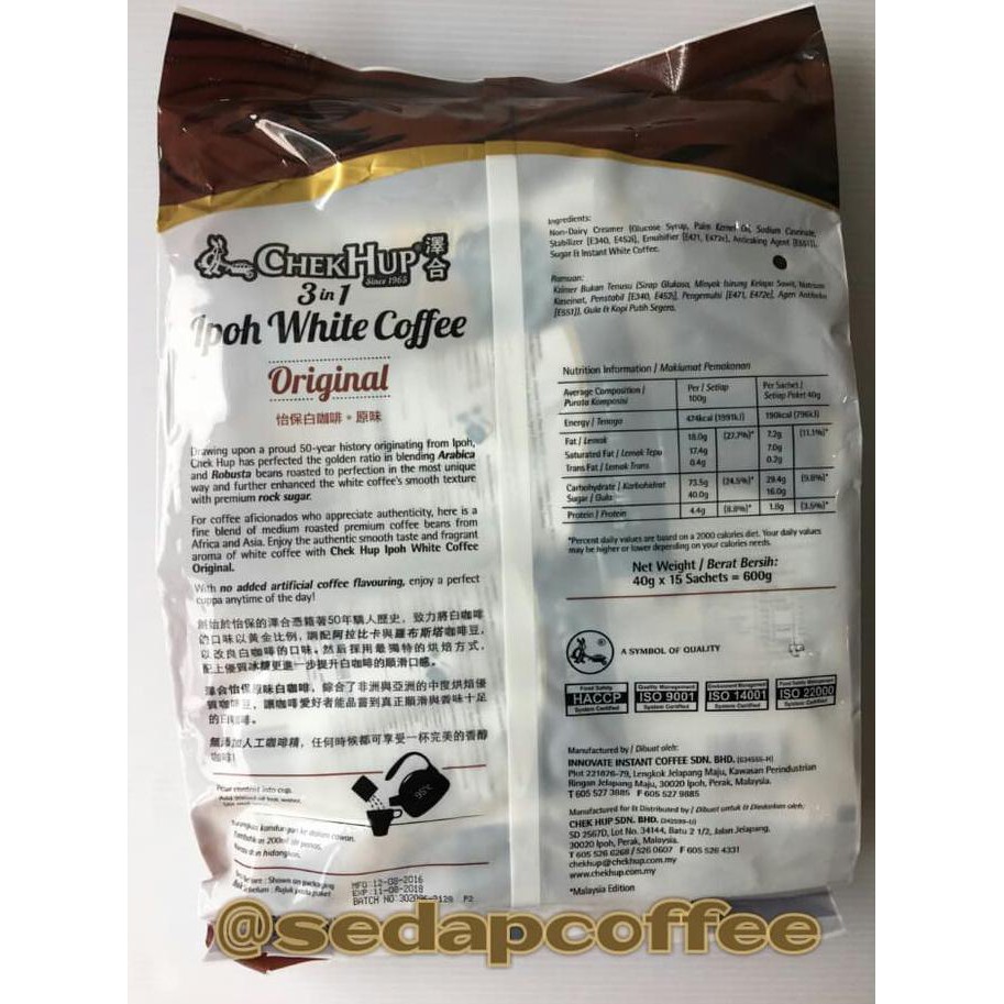 

Chek Hup 3in1 Ipoh White Coffee Original / Kopi Chekhup