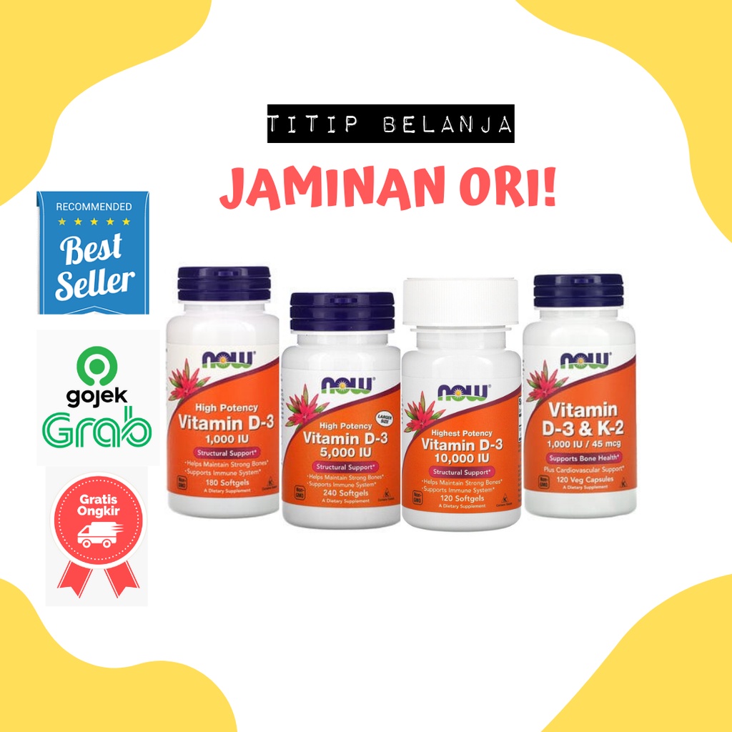 NOW Foods Vitamin D-3 D3 400IU / 1000IU / 2000IU / 5000IU / 10000IU / D3K2 / D3MK7