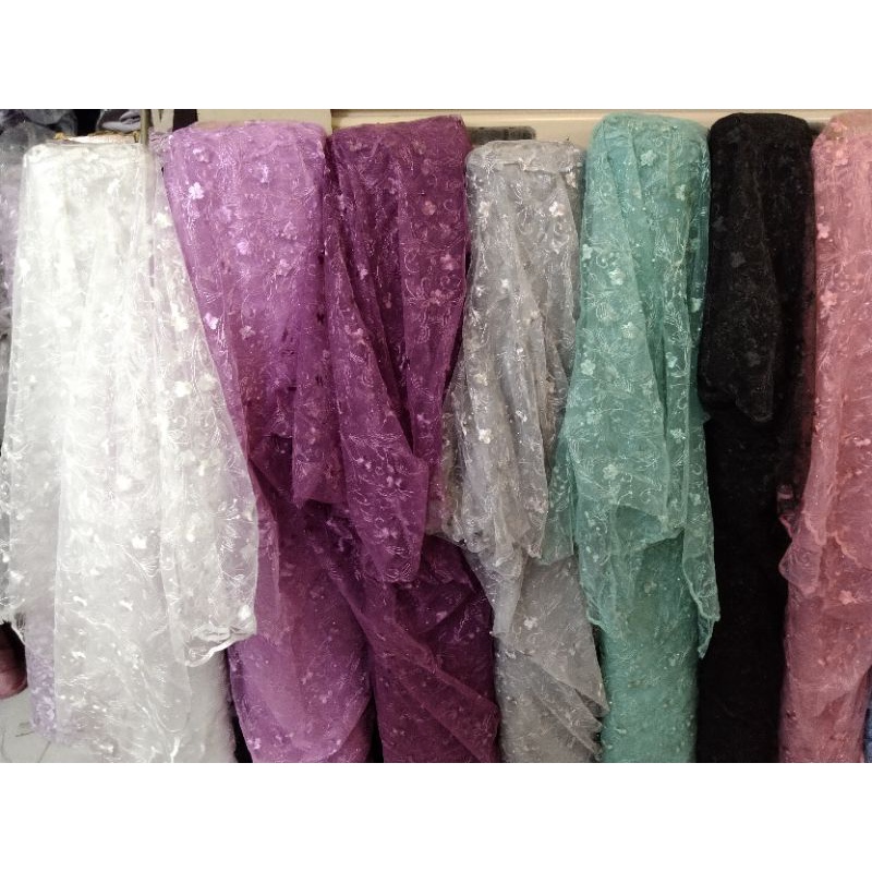 Termurah....! COD KainTile Akar Mutiara Gliter/Tulle Mutiara/Tile Akar Mutiara/Bahan Kebaya