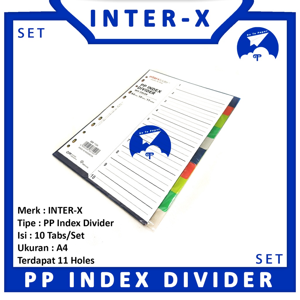 

INTER-X -PP Index Divider A4 -10 Tabs - 11 Holes - Set