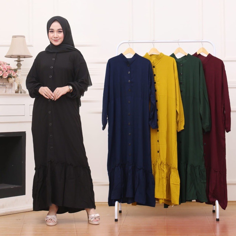 gamis santung rayon kancing jumbo