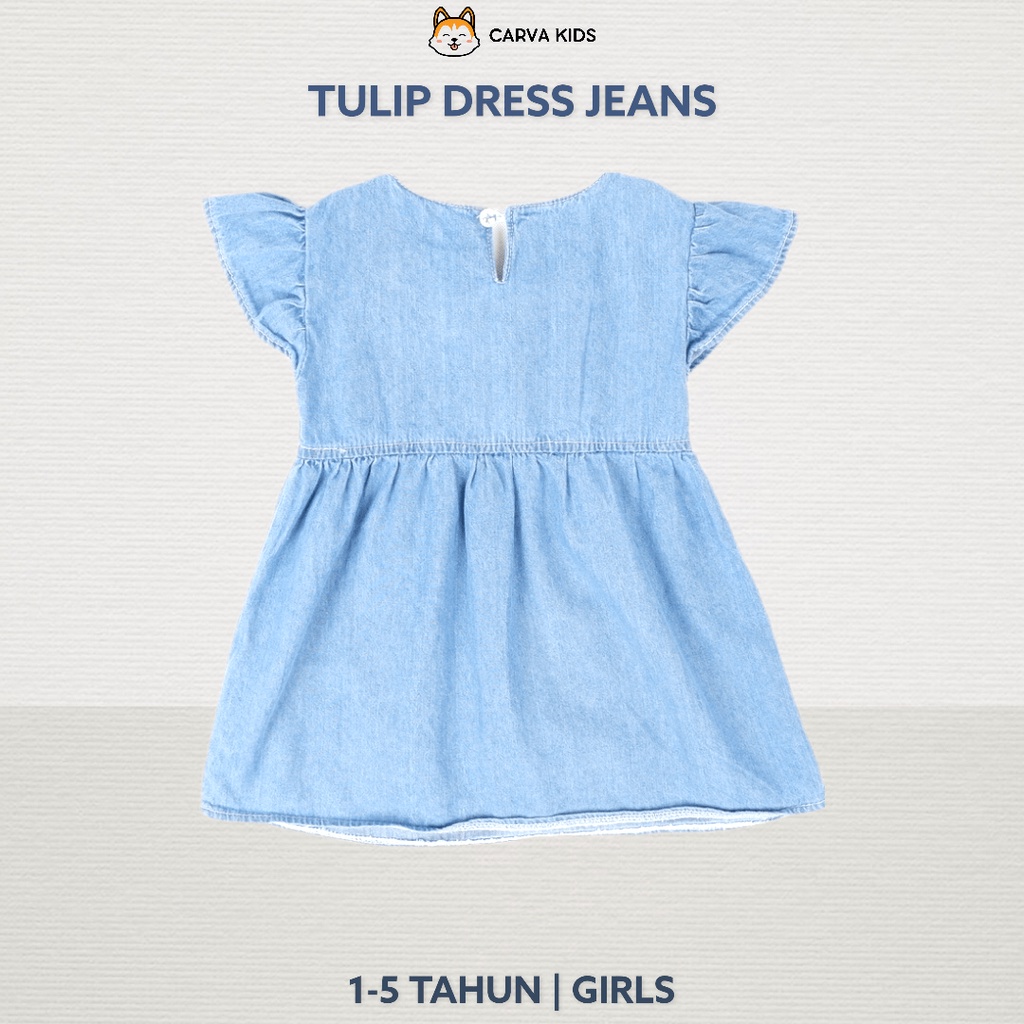 CARVA DRESS ANAK JEANS CEWE DRESS ANAK PEREMPUAN BAYI MOTIF TULIP BEST SELLER TERMURAH