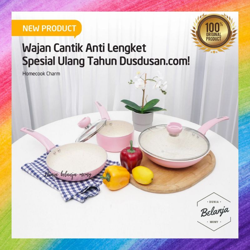 Set Panci Wajan Teflon Warna Pink Homecook Charm Anti Lengket / Gores