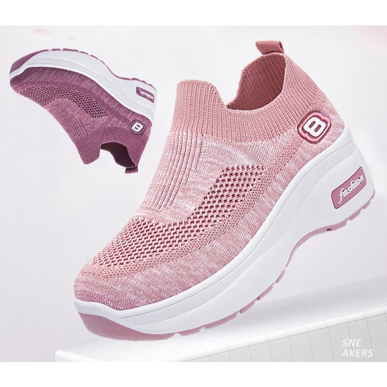 TOPGROSIR LV0157 Sneakers Sepatu Wanita Import Motif 8 Comfort Wedges Bahan Kanvas Premium
