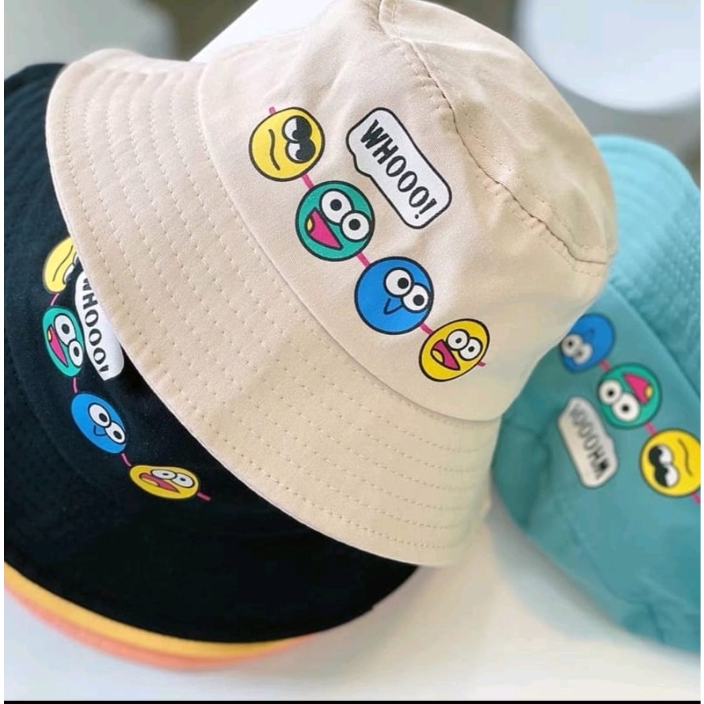 Topi Bucket Anak / Bucket Hats Lucu Motif Emot Whoo