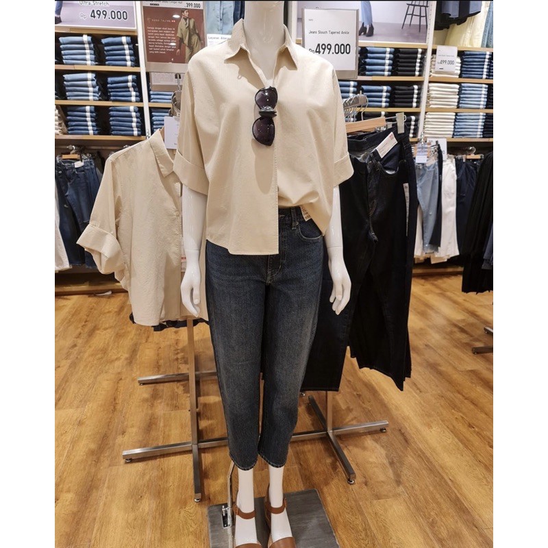 UNIQLO HANA TAJIMA WOMEN KEMEJA KATUN DOBBY LENGAN 1/2