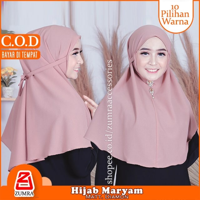 jilbab Bergo Maryam 2 size Standart &amp; Jumbo Diamon Tanpa Ped Style Ala Selebgram Harian Casual