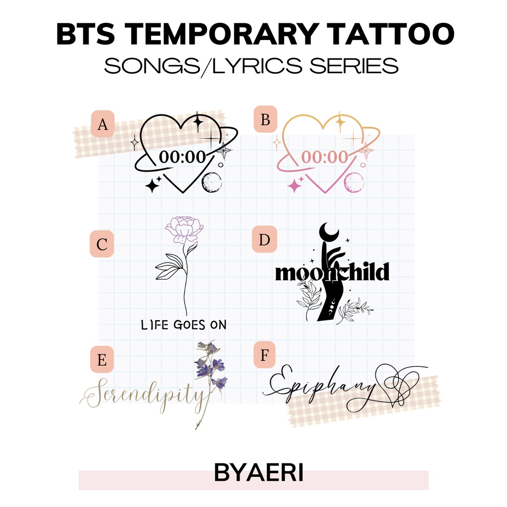 BTS LYRICS/SONG TEMPORARY TATTOO (Tato Temporer Stiker Lirik Lagu BTS Tato Jungkook ARMY NON-PERMANEN KPOP TATO)