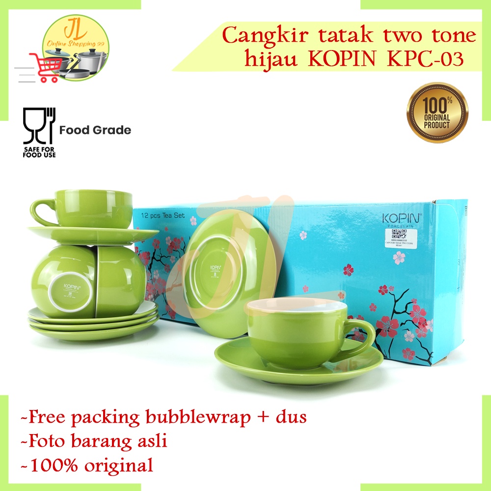 Jual Cangkir Tatak Warna Hijau 6 Pasang Cangkir Gelas Kopi Tea Set Coffee Set Two Tone 5911