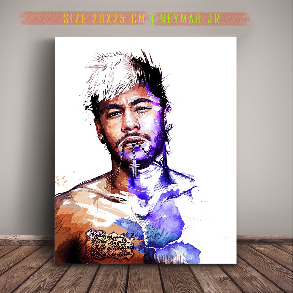 Pajangan Kafe Poster Ilustrasi Neymar Jr Hiasan Dinding Sketsa