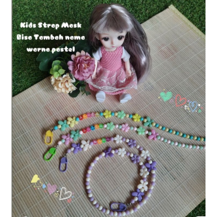 COD Strap masker kids custom nama/ Kalung masker anak manik bunga warna pastel