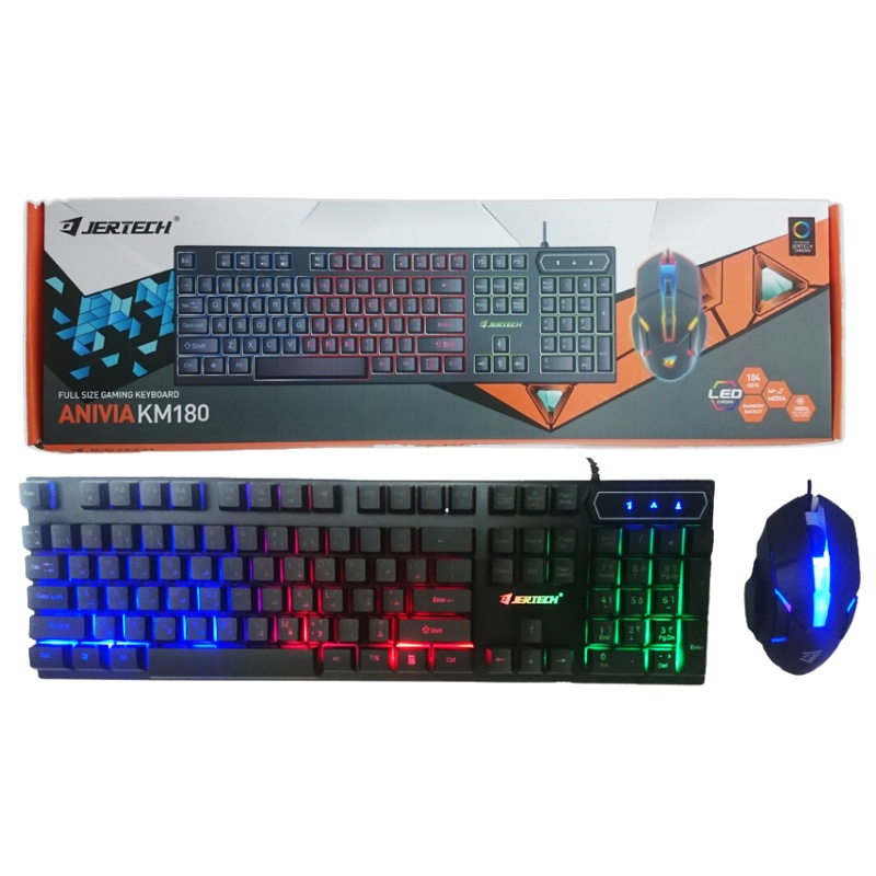 1 SET Keyboard Mouse Gaming LED JERTECH ANIVIA KM180 -  Keyboard Mouse Lampu Set