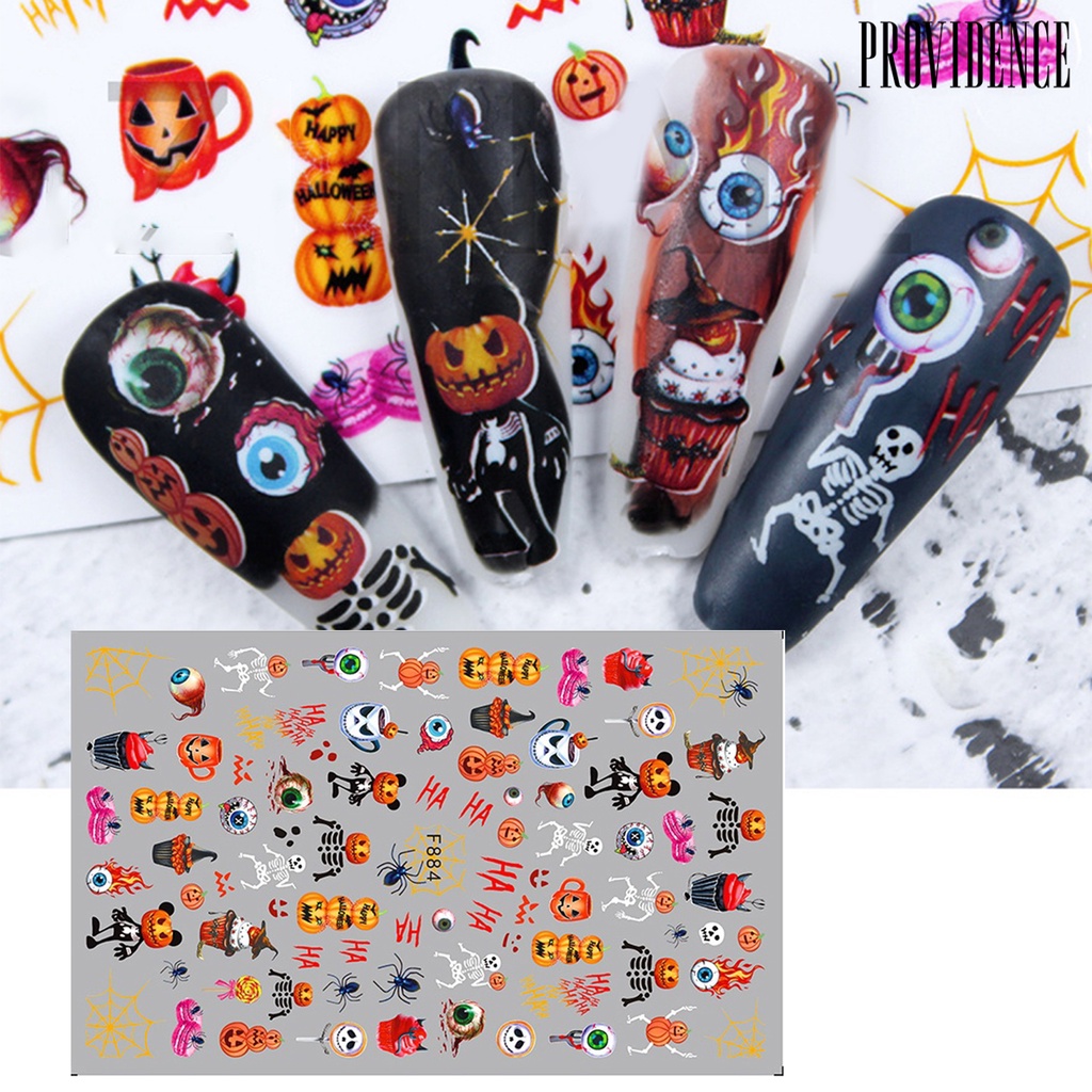 Stiker Kuku Motif Tengkorak Labu Halloween Removable Untuk Wanita