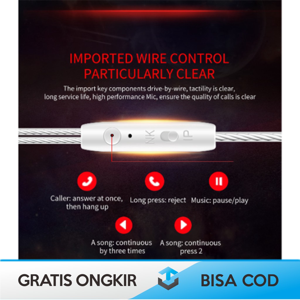 EARPHONE HEADPHONE SPORT RGB ORIGINAL QKZ - CK5 STEREO BASS MURAH BERGARANSI