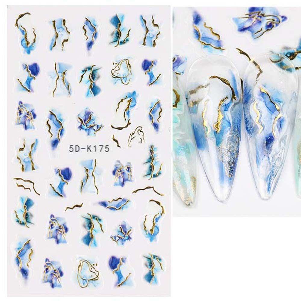 AUGUSTINA Agustina Marbling Stiker Kuku Fashion Warna Emas Motif Marmer Samping Manikur Aksesoris Nail Art Dekorasi