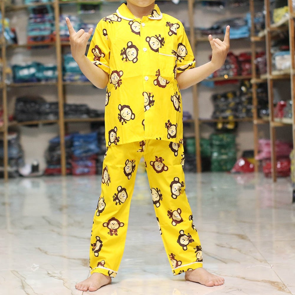 Piyama Setelan Baju Tidur Anak Motif Monyet Kuning Lucu Shopee