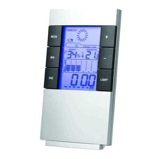 Weather Station Humidity Temperature Alarm Desk Clock / Jam Alarm - 3210 - OMHR5SSV Silver