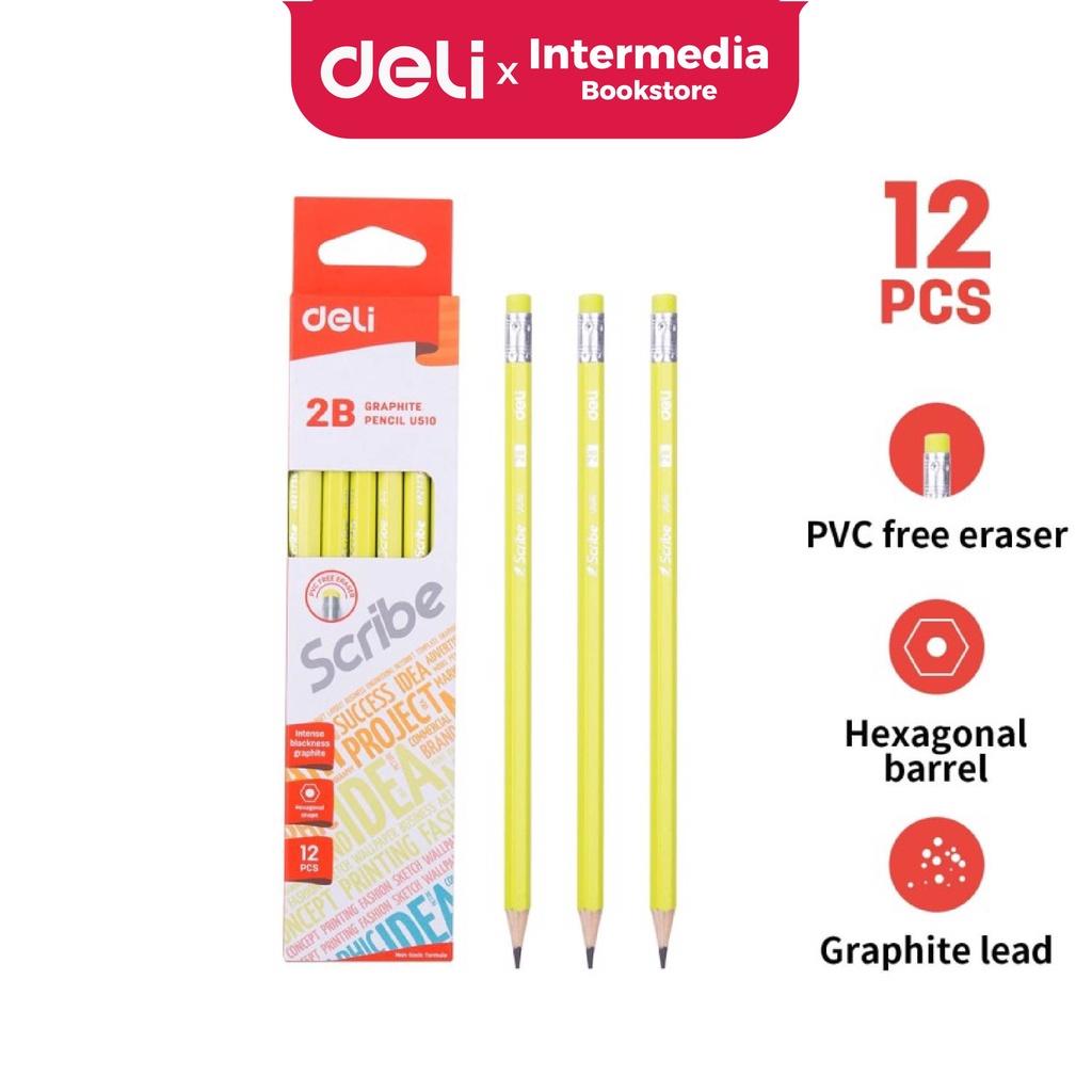 

Deli EU51100 Graphite Pensil Kayu 2B terbuat dari kayu berkualitas tidak beracun Isi 12pc