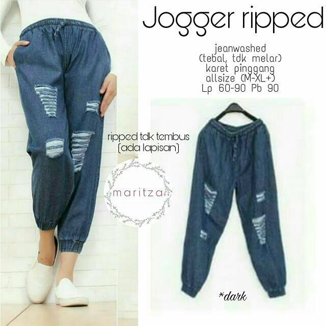 JOGGER RIPPED JEANS WASH PANTS CELANA POLOS HIJAB PANJANG WANITA GROSIR MURAH ECER