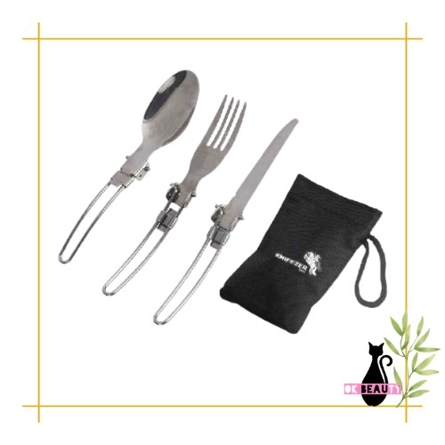 SENDOK GARPU LIPAT STAINLESS STEEL TRAVEL SET PORTABLE PISAU ALAT MAKAN