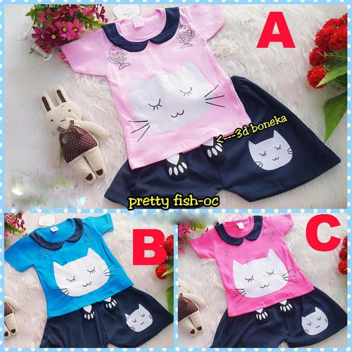 BAJU BAYI PEREMPUAN SETELAN PAKAIAN BAYI CEWEK SLEEPING CAT