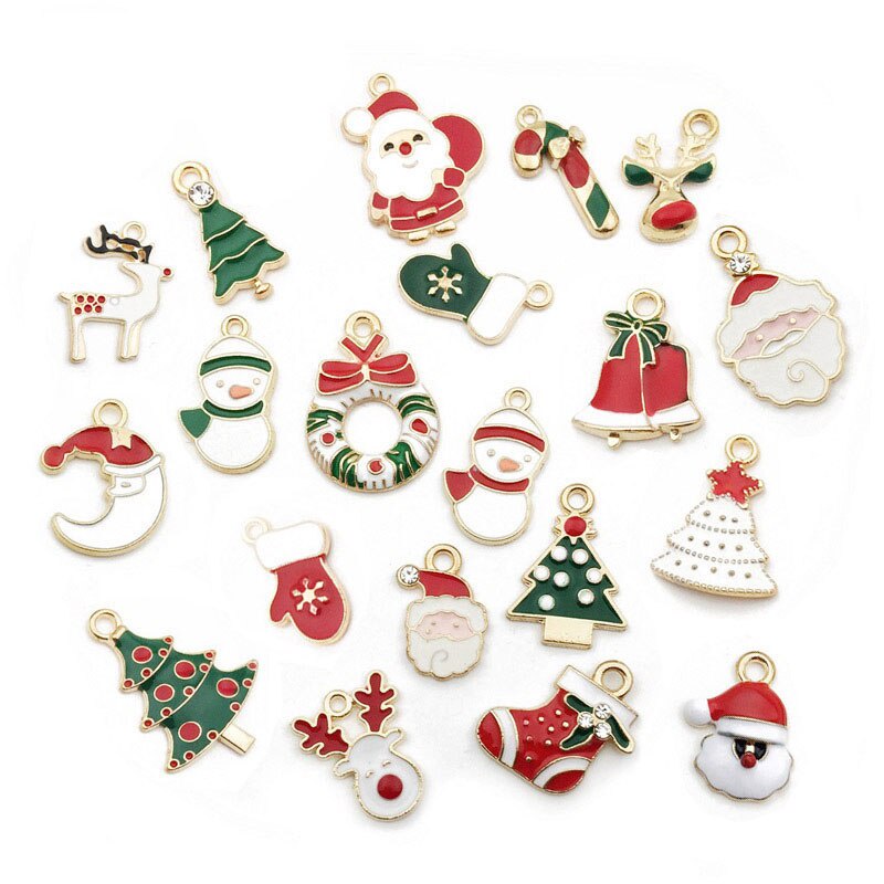 51 Pcs/Pack Drop Oil Pendants Christmas New Year Merry Charm Pendants DIY Xmas Jewelry