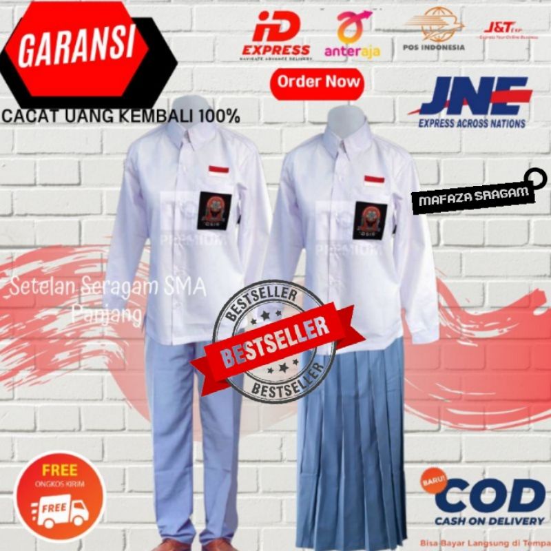 Sragam sekolah SMA Prempuan Laki Laki Setelan Sragam Pitih Abu Abu lengan panjang