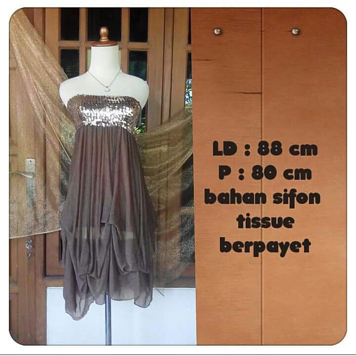 dress party kemben coklat sifon crepe