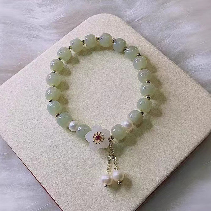 Gelang Tangan Manik-Manik Batu Jade Hetian Natural Aksen Buah Ceri Untuk Wanita ACKER