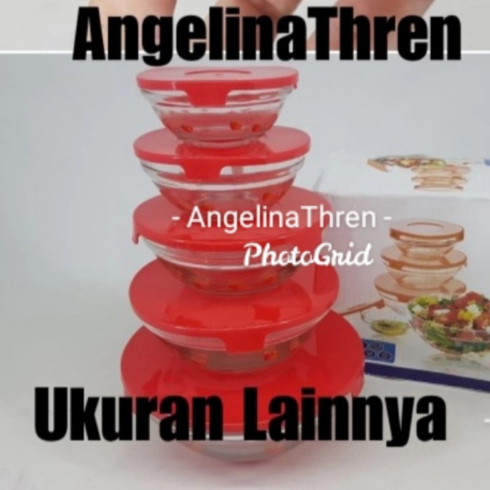 Mangkok Kaca - Mangkok Kaca Set Isi 5Pcs Dengan Tutup