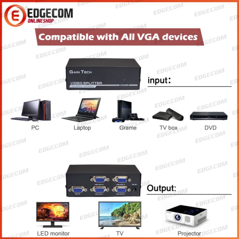 VGA SPLITTER 4 Port 200MHz GT-2004 GAINTECH