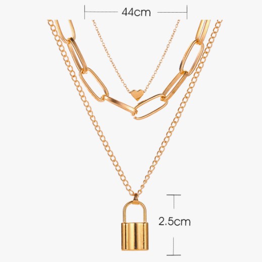 [MHANG]Kalung logam multi-layer baru Kalung liontin kunci jantung persik sederhana klasik kalung wanita