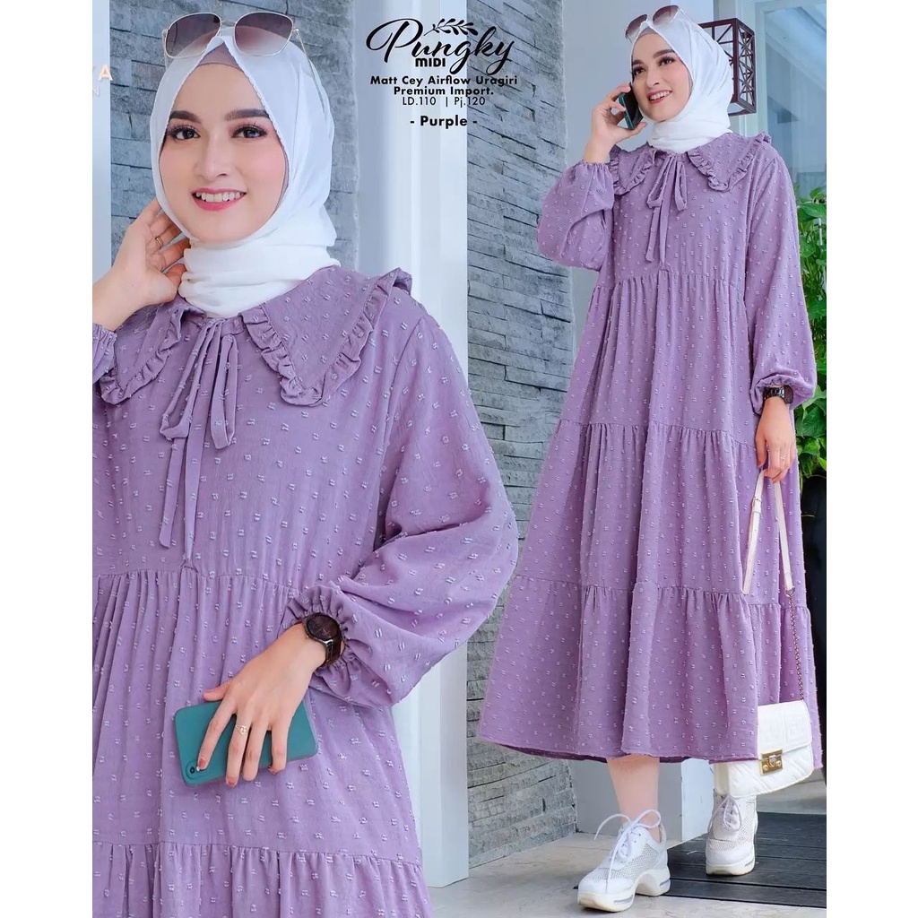 PUNGKY MIDI DRESS GAMIS PREMIUM URAGIRI RAYON ORIGINAL100% HIGH QUALITY100%