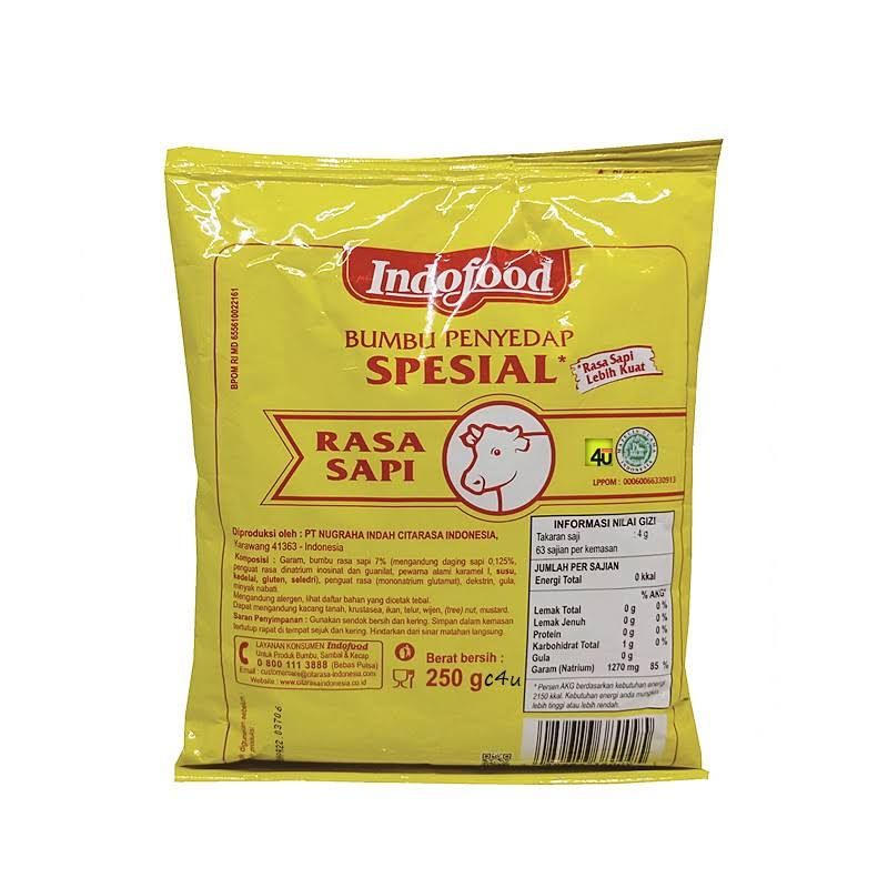

Indofood sapi 250 gram / indofood bumbu penyedap spesial rasa sapi kemasan 250 gram
