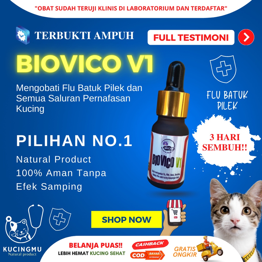Biovico V1 Obat untuk Flu Batuk Pilek Demam pada Kucing dan Anak Kucing