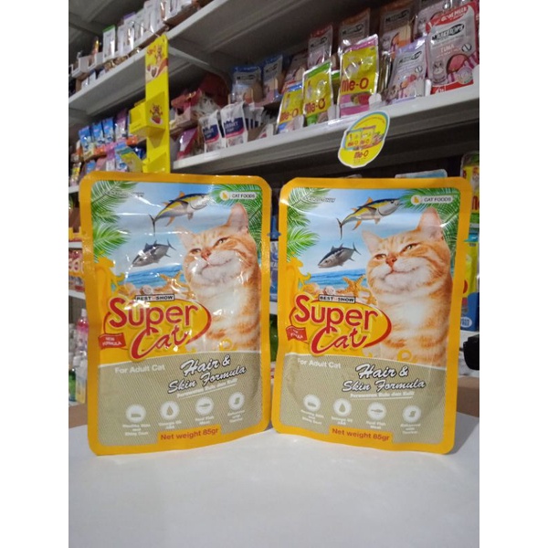 super cat sachet pouch 85gr for adult cat hair &amp; skin formula