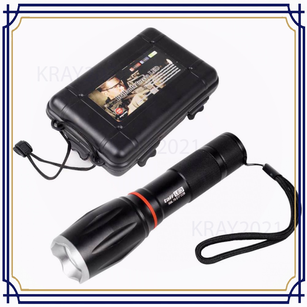 TaffLED Senter LED Torch Cree XM-L T6 +Baterai+Charger+Box - E17 COB